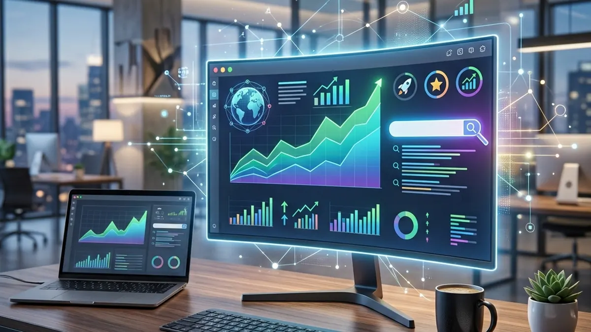 Dashboard analitik SEO untuk audit performa, organic search, keyword dan kesehatan website