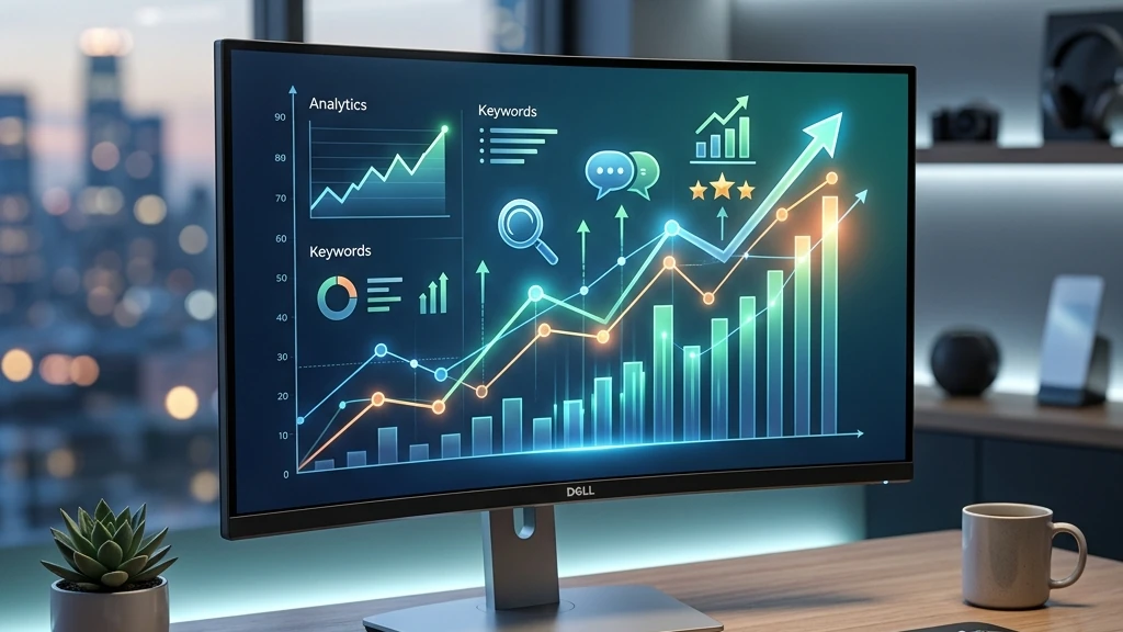Workspace digital marketing dengan laptop dan visual pertumbuhan untuk menjelaskan cara kerja SEO